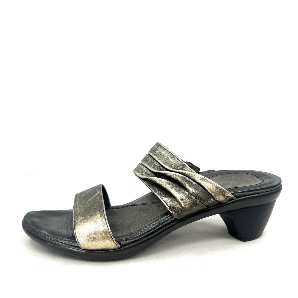NAOT Womens Sz 40 US 9 Pewter Metallic Leather Slide Sandals Heeled Mules
